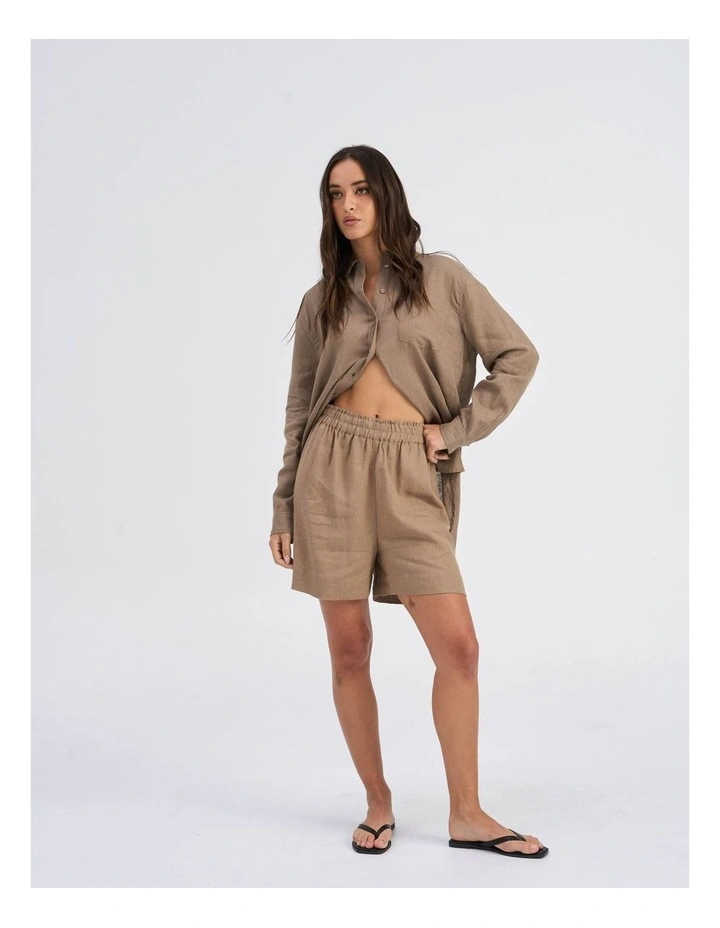 Tokyo Life High Waisted Linen Shorts in Khaki image 2
