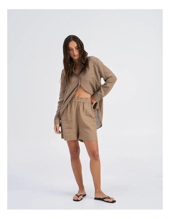 Tokyo Life High Waisted Linen Shorts in Khaki image 3