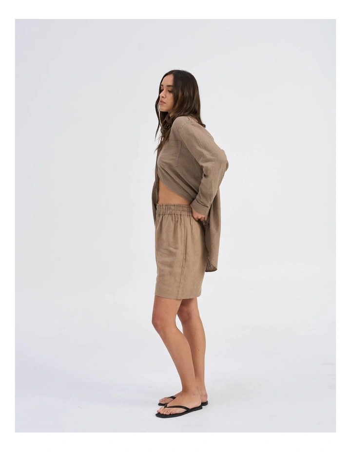 Tokyo Life High Waisted Linen Shorts in Khaki image 4