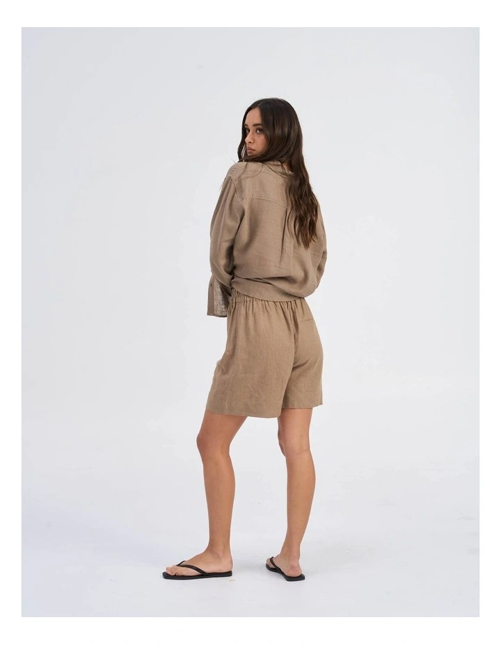 Tokyo Life High Waisted Linen Shorts in Khaki image 5