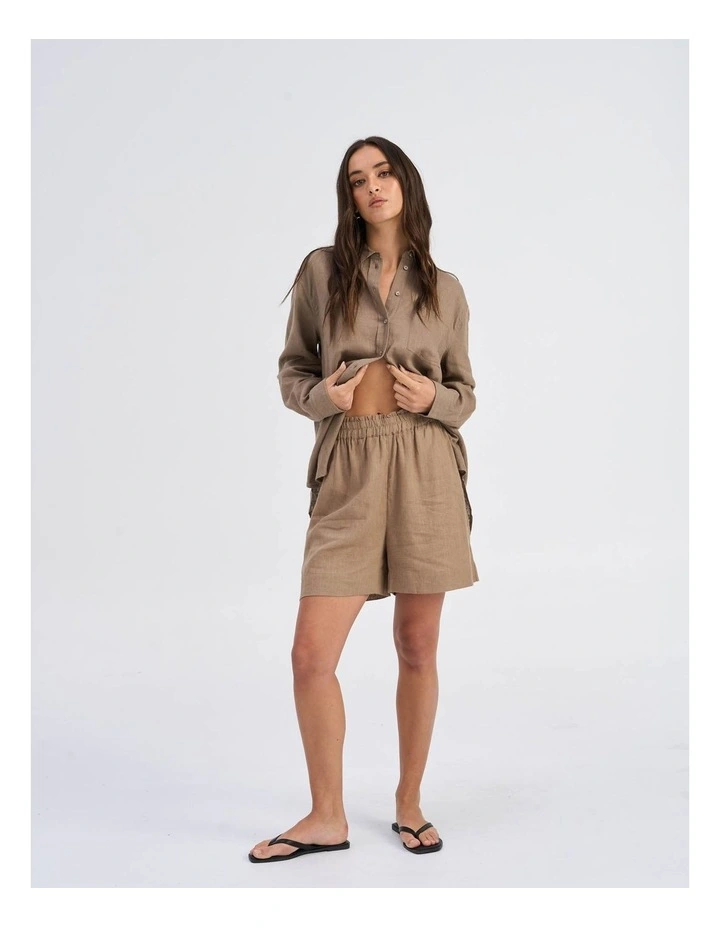 Tokyo Life High Waisted Linen Shorts in Khaki image 6