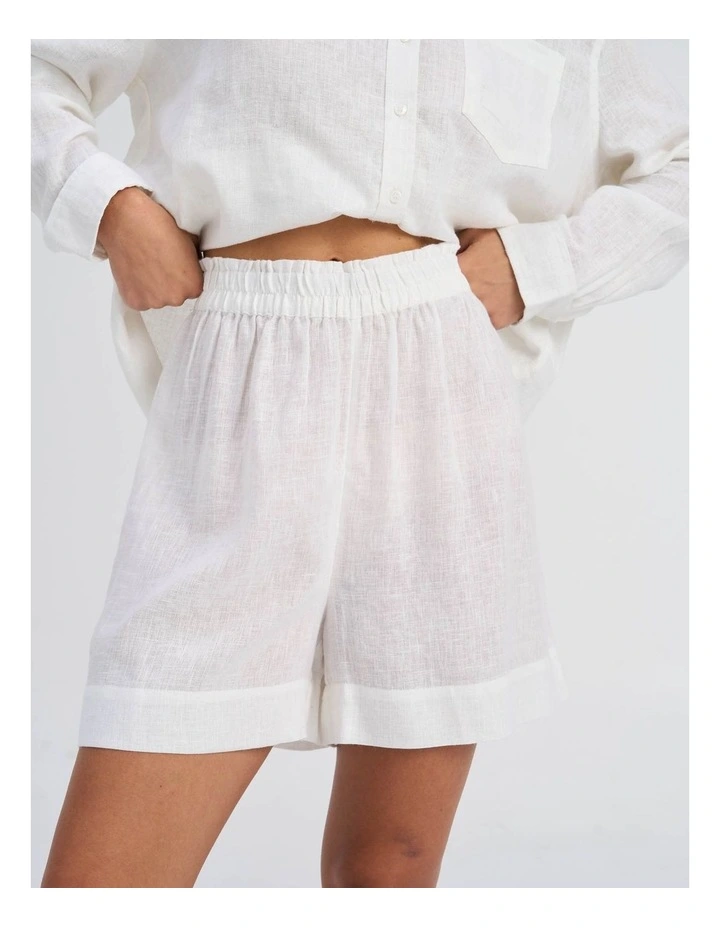 Tokyo Life High Waisted Linen Shorts in White image 1