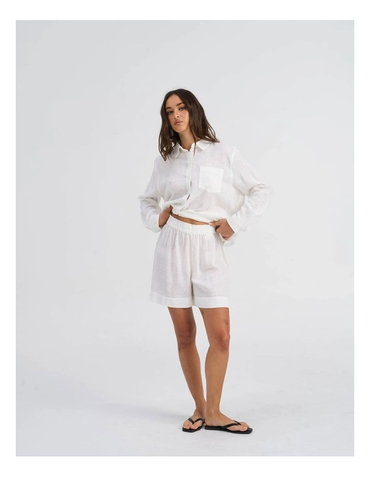 Tokyo Life High Waisted Linen Shorts in White image 3