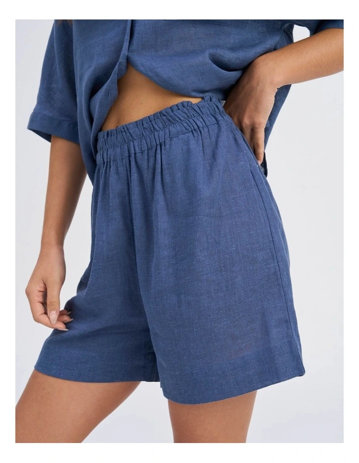 Tokyo Life High Waisted Linen Shorts in Indigo image 1