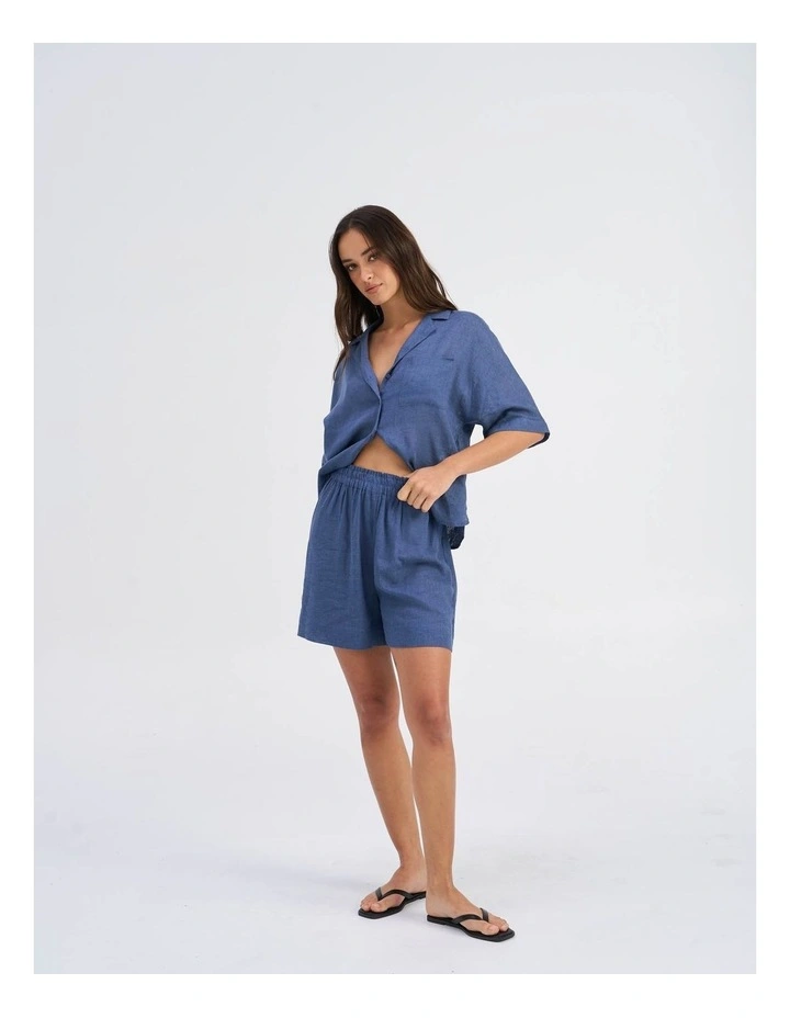 Tokyo Life High Waisted Linen Shorts in Indigo image 2