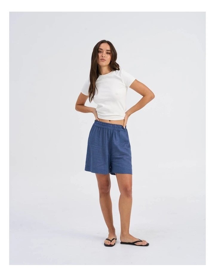 Tokyo Life High Waisted Linen Shorts in Indigo image 3
