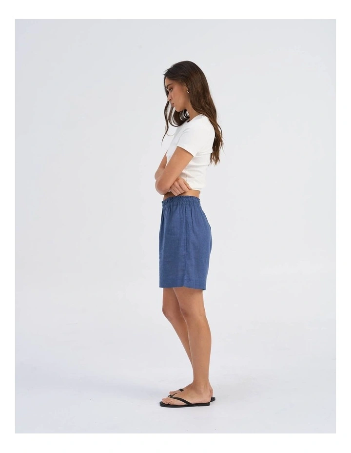 Tokyo Life High Waisted Linen Shorts in Indigo image 5