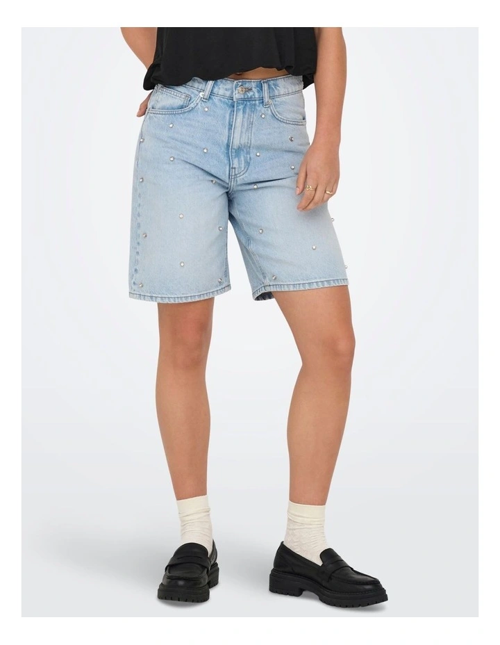 Hope High Waisted Loose Long Denim Shorts in Light Blue Denim image 1