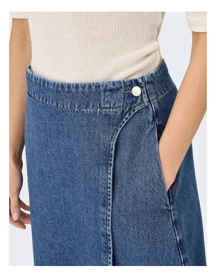 Thea Wrap Cotton Midi Skirt in Mid Blue Denim image 2