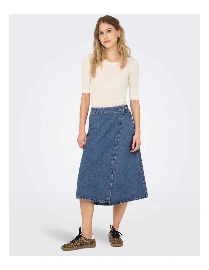 Thea Wrap Cotton Midi Skirt in Mid Blue Denim image 3