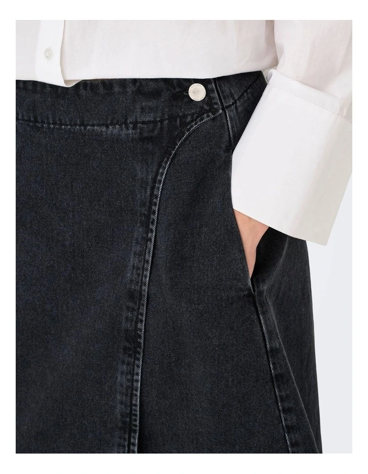 Thea Wrap Cotton Midi Skirt in Wash Black Denim image 2