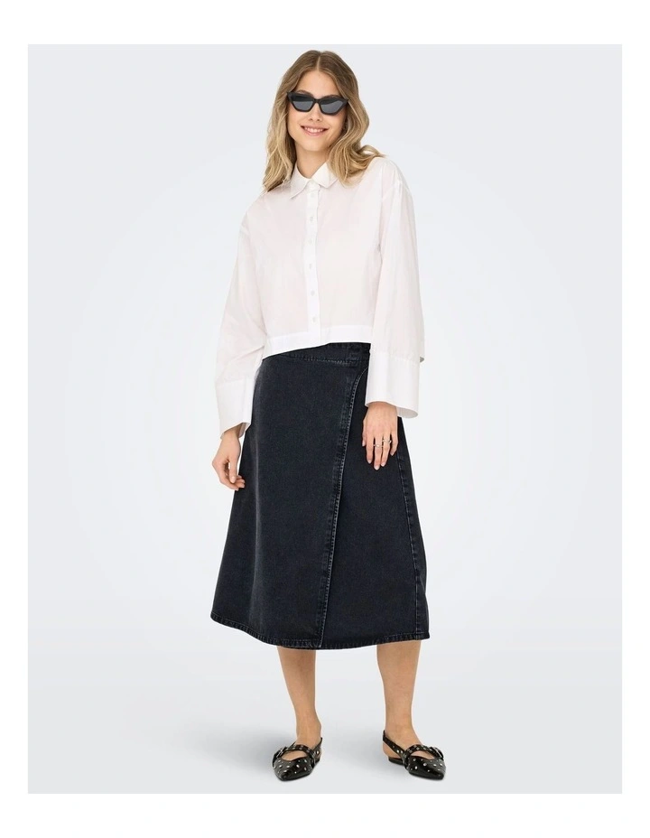 Thea Wrap Cotton Midi Skirt in Wash Black Denim image 3