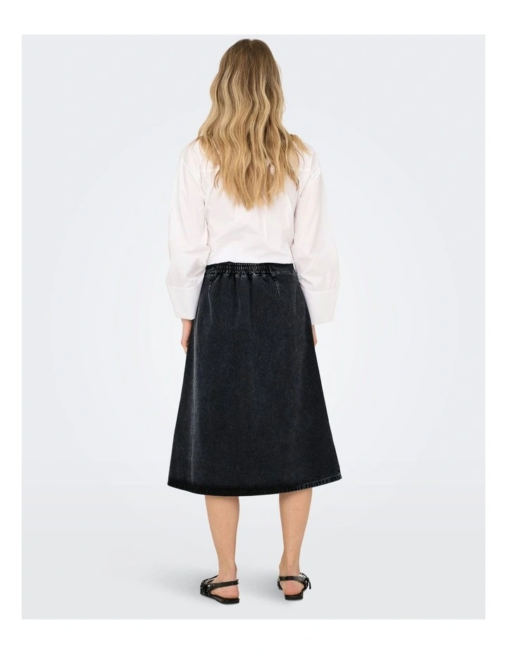 Thea Wrap Cotton Midi Skirt in Wash Black Denim image 4
