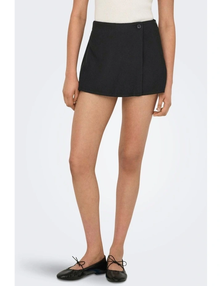 Caro High Waisted Linen Skort in Black image 1