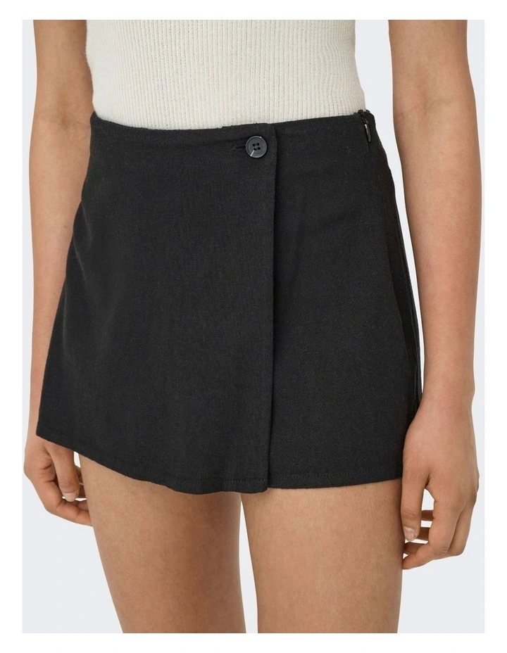 Caro High Waisted Linen Skort in Black image 2