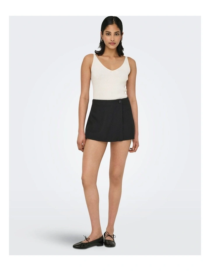 Caro High Waisted Linen Skort in Black image 3