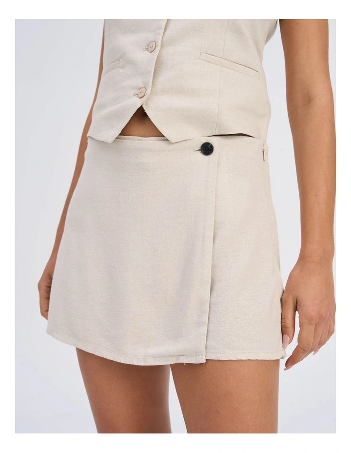 Caro High Waisted Linen Skort in Stone image 1