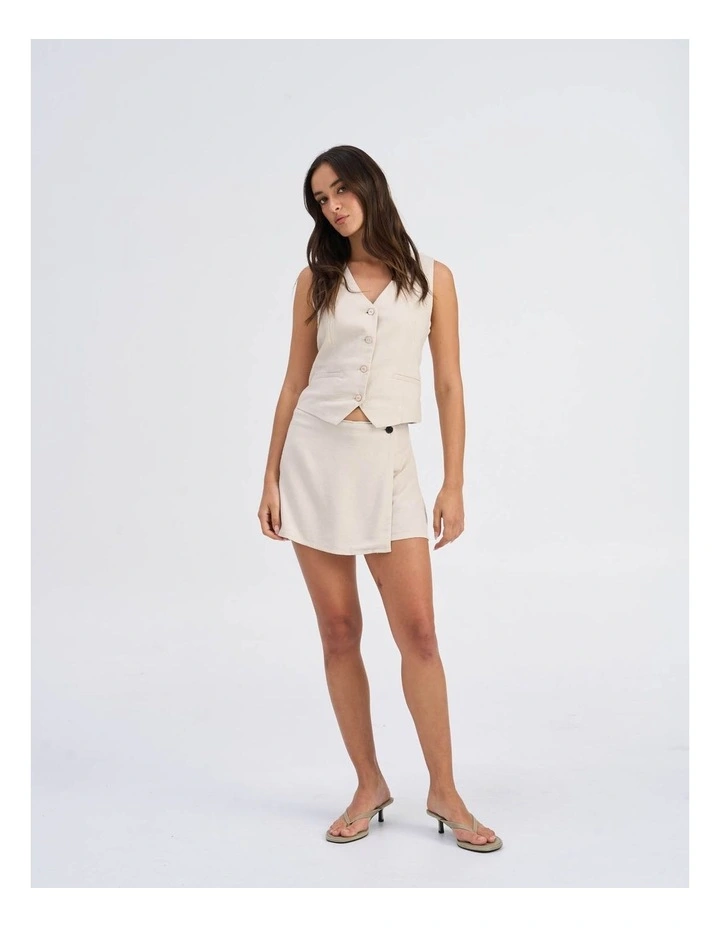 Caro High Waisted Linen Skort in Stone image 2