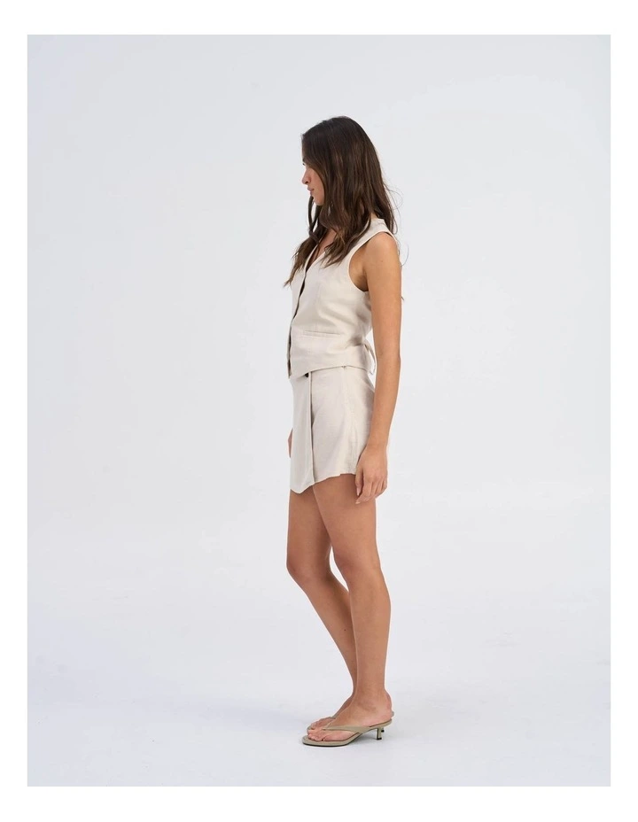 Caro High Waisted Linen Skort in Stone image 4