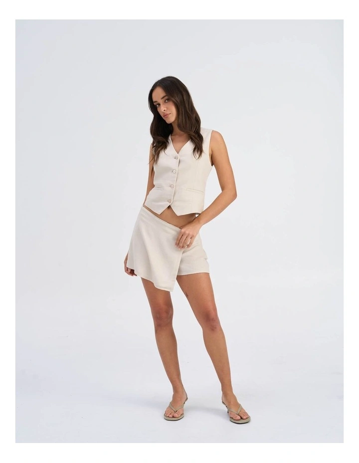 Caro High Waisted Linen Skort in Stone image 6