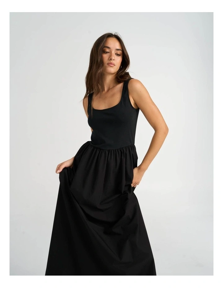 Ravenna Cotton Maxi Dress in Black image 2