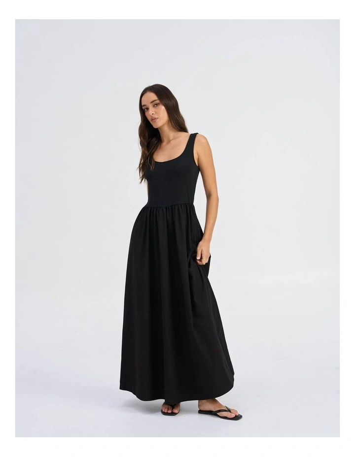 Ravenna Cotton Maxi Dress in Black image 3