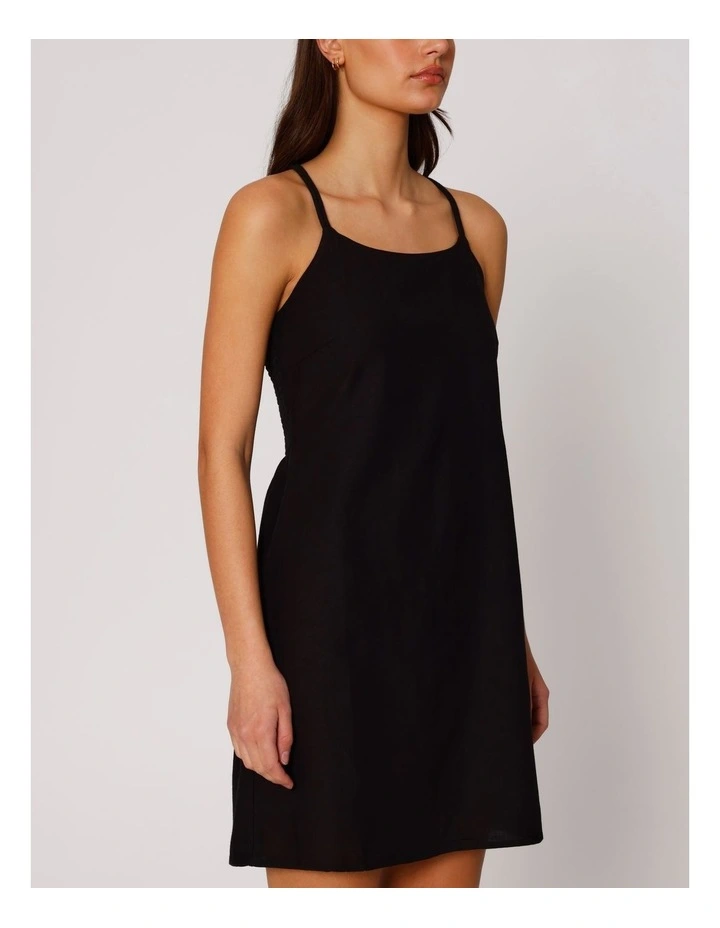 Jakiri Linen Strap Mini Dress in Black image 2