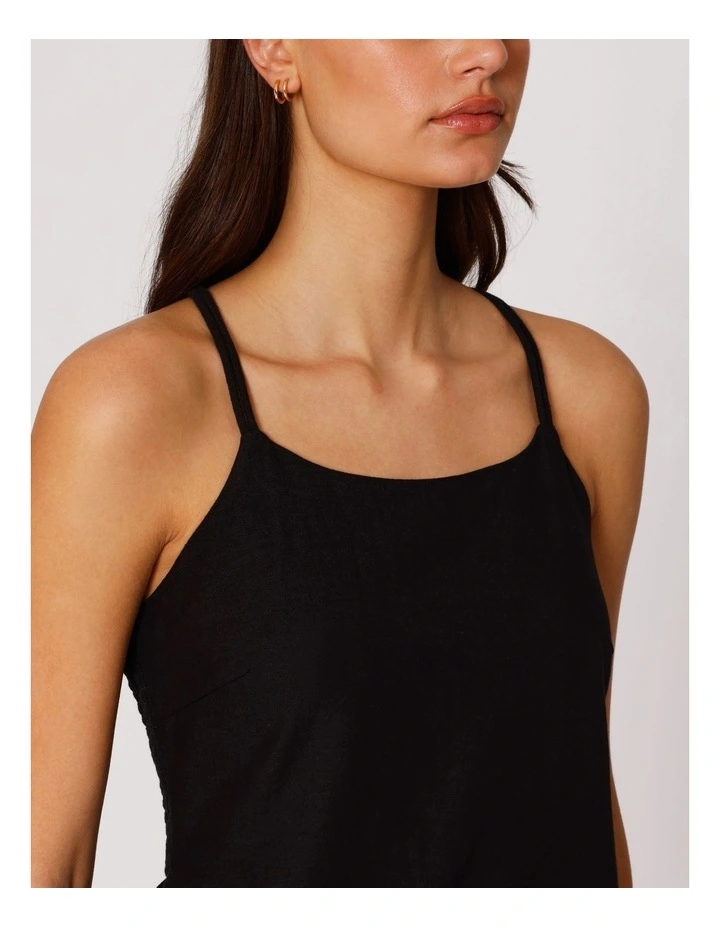 Jakiri Linen Strap Mini Dress in Black image 3