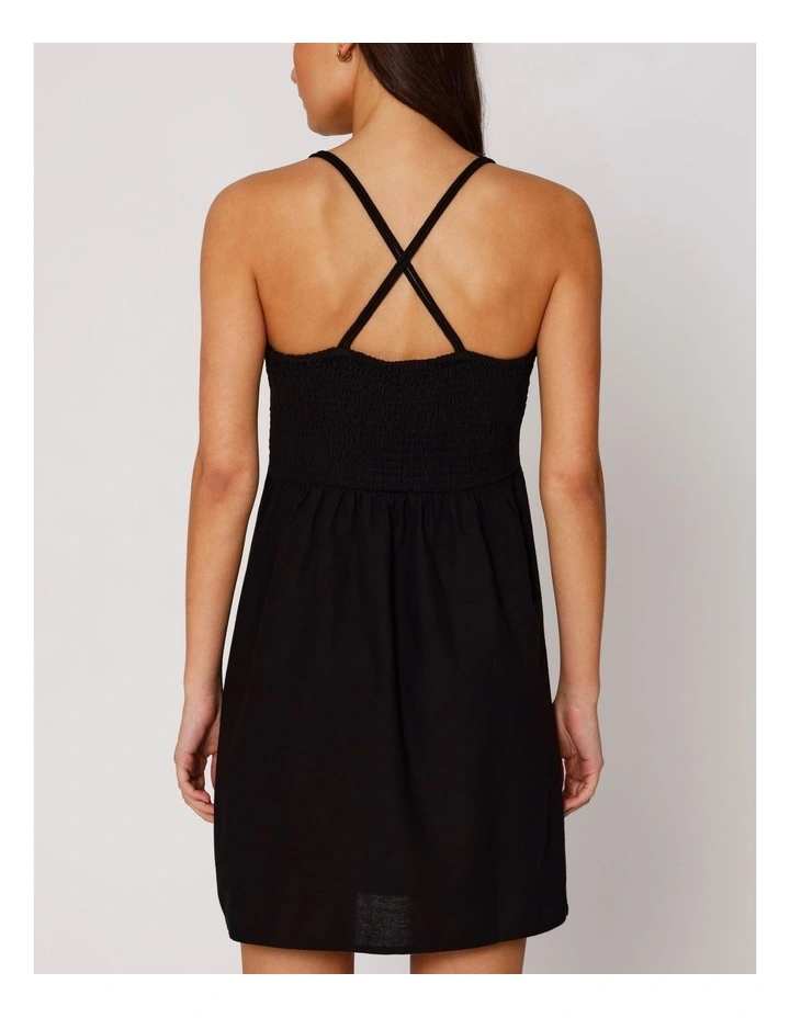 Jakiri Linen Strap Mini Dress in Black image 4