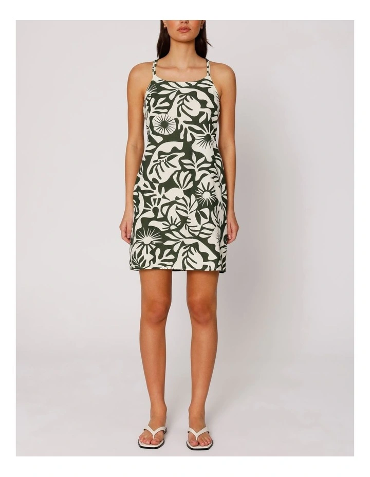 Jakiri Linen Strap Mini Dress in Olive image 1