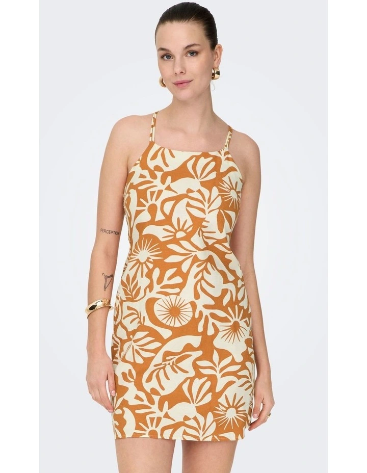 Jakiri Linen Strap Mini Dress in Orange image 1