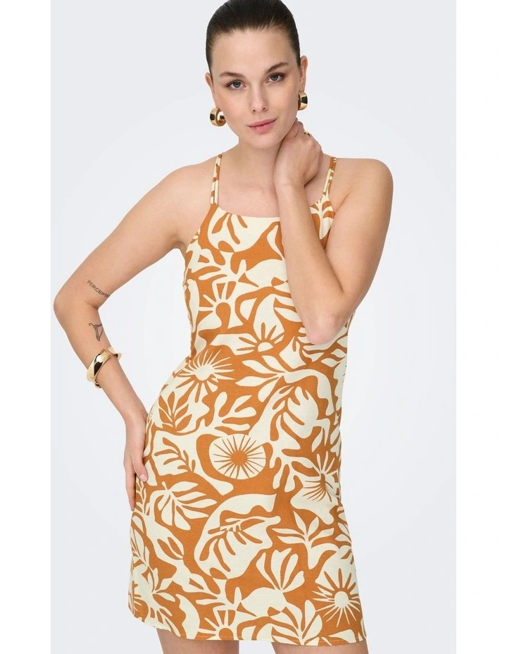 Jakiri Linen Strap Mini Dress in Orange image 5