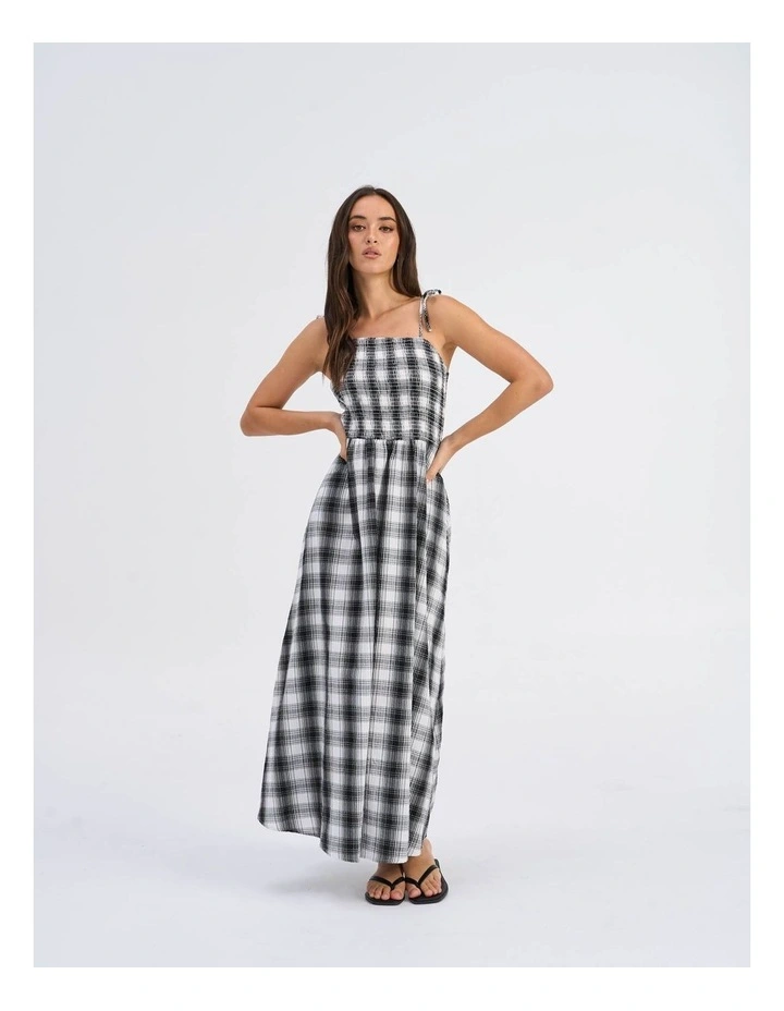 Maddy Life Check Maxi Dress in Bright White image 1