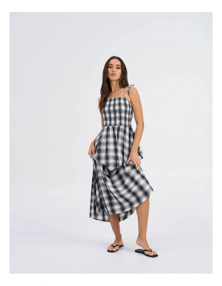 Maddy Life Check Maxi Dress in Bright White image 3