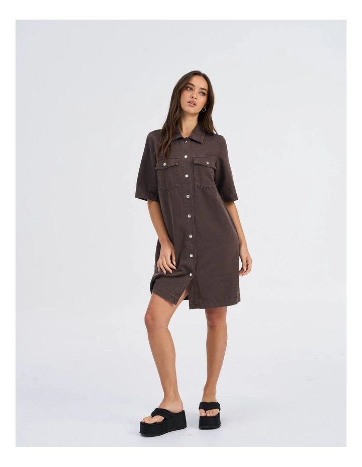 Belle-Silla Buttoned Denim Dress in Brown image 2