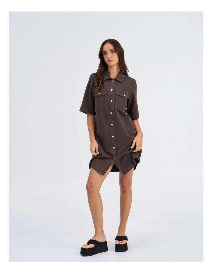 Belle-Silla Buttoned Denim Dress in Brown image 3