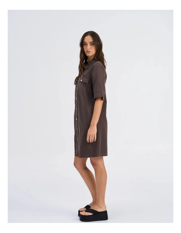 Belle-Silla Buttoned Denim Dress in Brown image 4