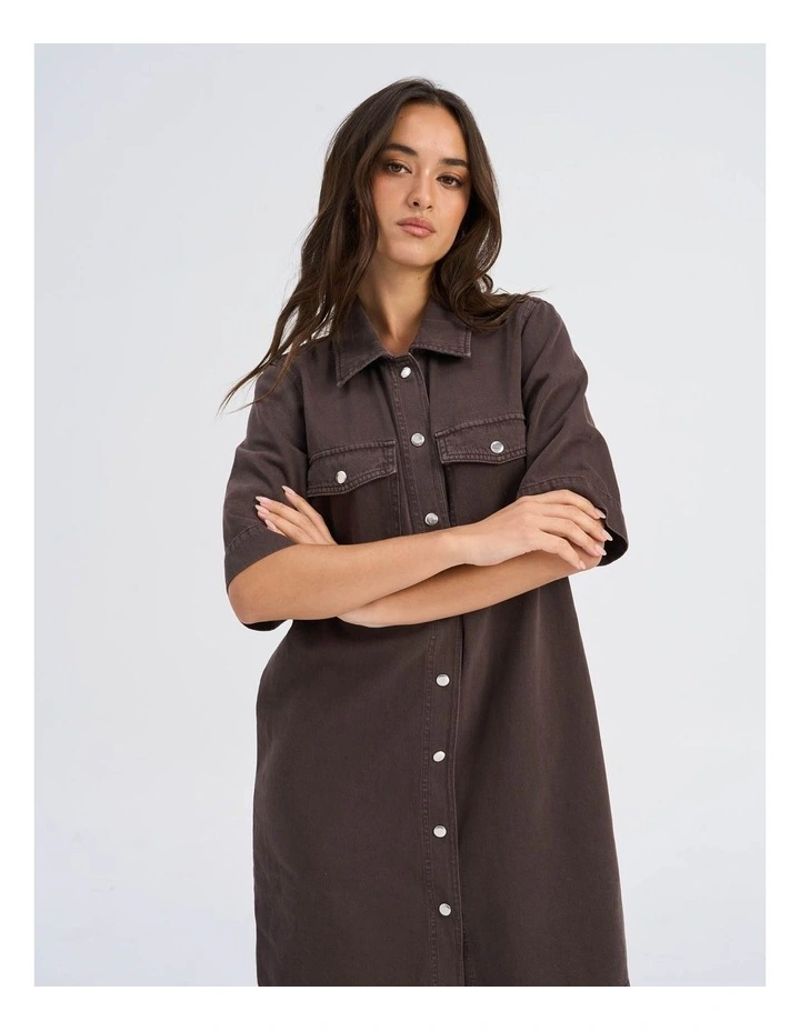 Belle-Silla Buttoned Denim Dress in Brown image 6