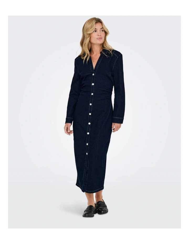 Caitlin Long Sleeve Denim Dress in Dark Blue image 1