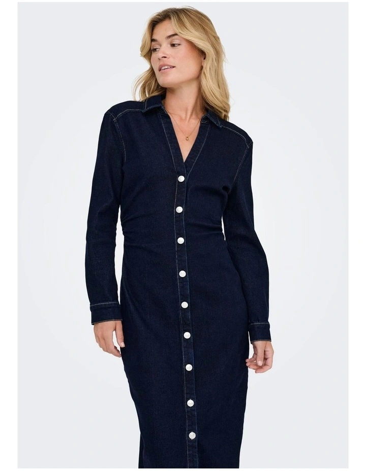 Caitlin Long Sleeve Denim Dress in Dark Blue image 2
