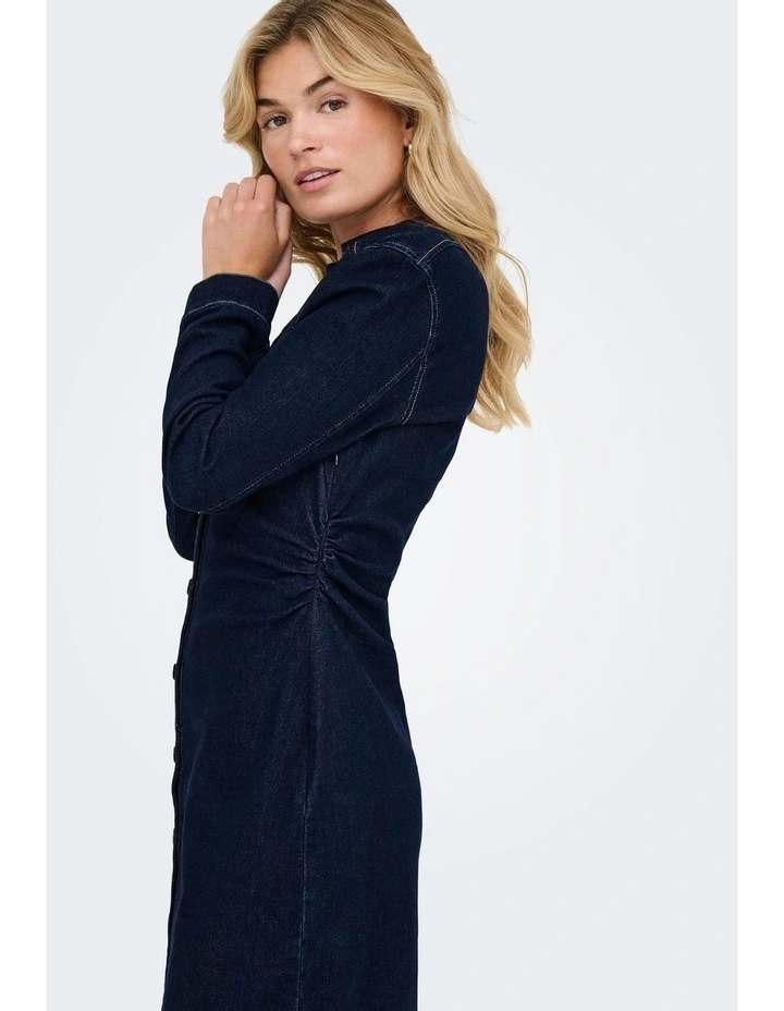 Caitlin Long Sleeve Denim Dress in Dark Blue image 3