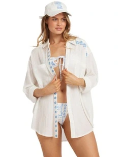Find Me Here Button Down Long Sleeve Shirt in Salt Crystal