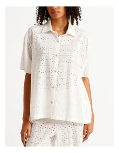 Eyelet Cruch Cover-up Shirt in White
