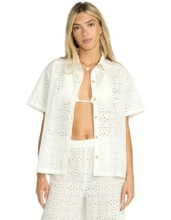 Eyelet Cruch Cover-up Shirt in White