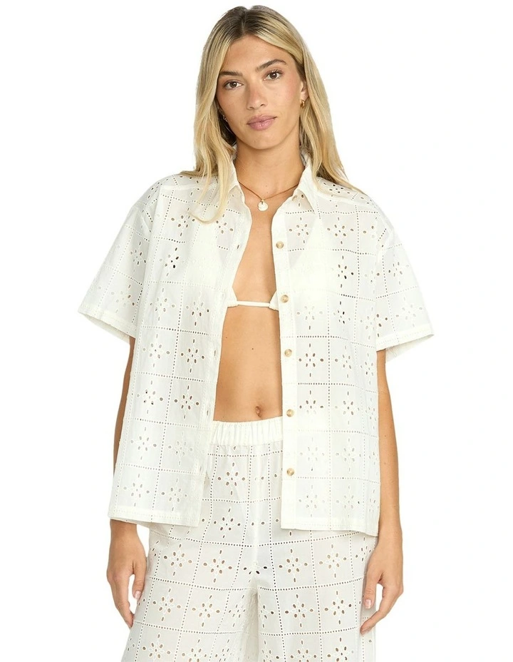 Eyelet Cruch Cover-up Shirt in White image 1