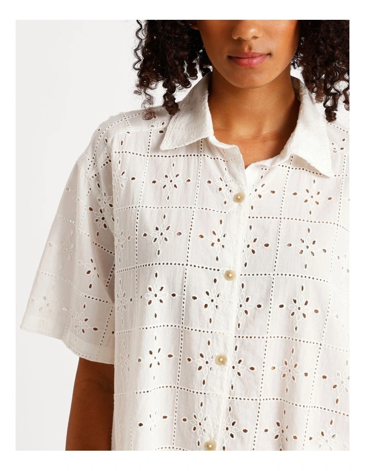 Eyelet Cruch Cover-up Shirt in White image 2