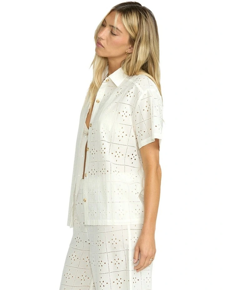 Eyelet Cruch Cover-up Shirt in White image 3