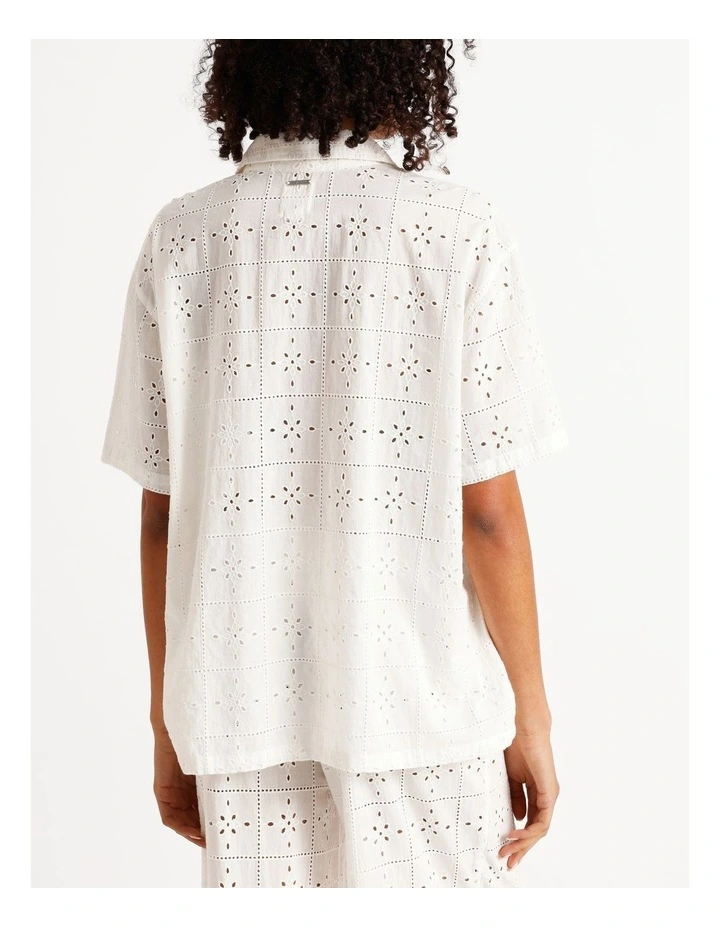 Eyelet Cruch Cover-up Shirt in White image 4