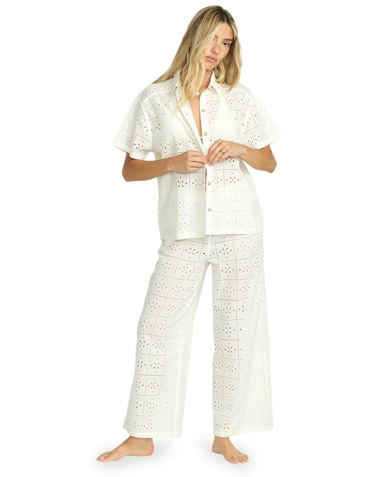 Eyelet Cruch Cover-up Shirt in White image 4