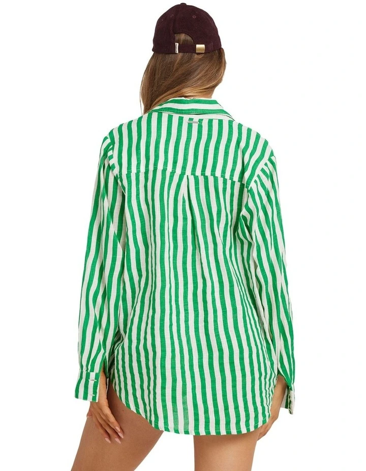 Stripe Button Down Long Sleeve Shirt in Kelly Green image 2